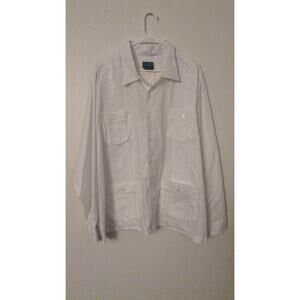 Tropicool Guayabera Men's Long Sleeve White Button Down Shirt 2XL, Tropical